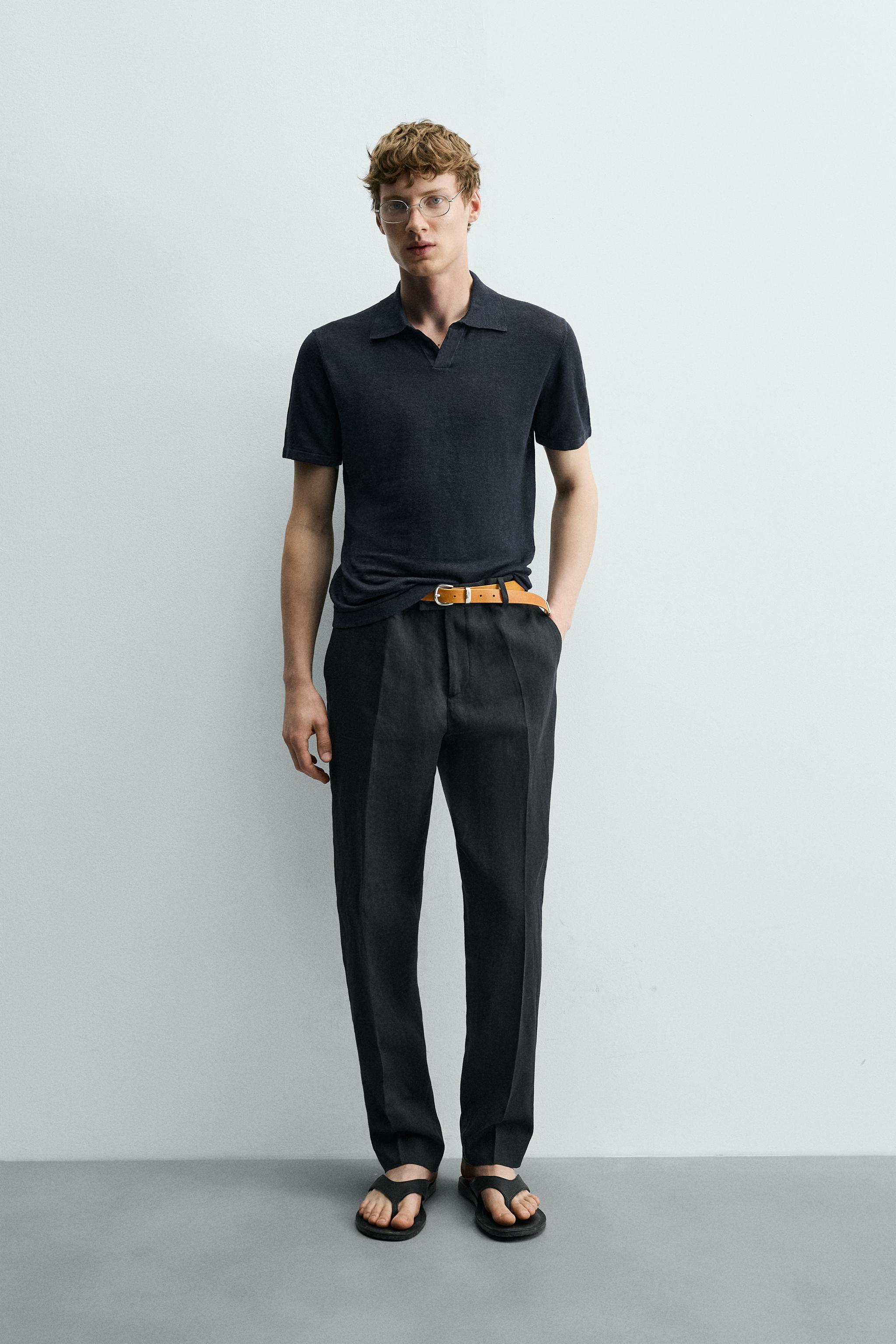 REGULAR FIT 100% LINEN KNIT POLO SHIRT